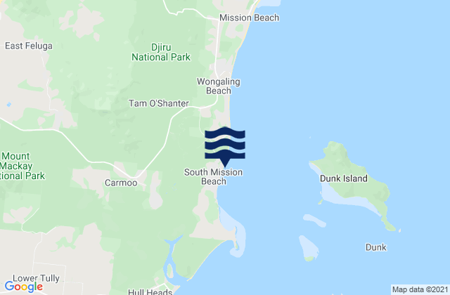 Mapa da tábua de marés em Mission Beach, Australia