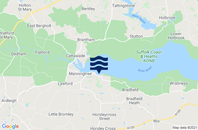 Mapa da tábua de marés em Mistley, United Kingdom