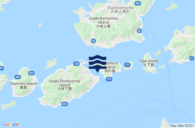 Mapa da tábua de marés em Mitarai Osaki Shimo Shima, Japan
