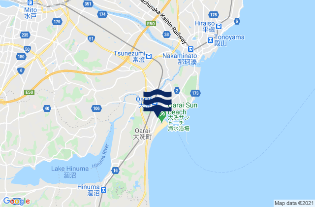 Mapa da tábua de marés em Mito-shi, Japan