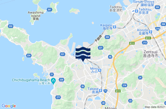 Mapa da tábua de marés em Mitoyo Shi, Japan