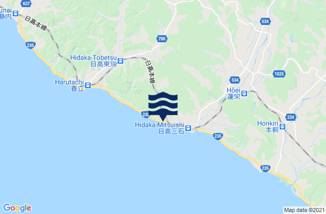 Mapa da tábua de marés em Mituisi, Japan