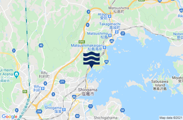 Mapa da tábua de marés em Miyagi Gun, Japan