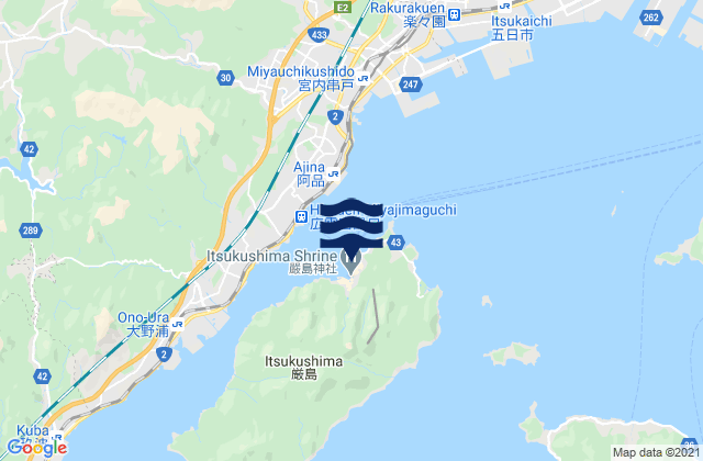 Mapa da tábua de marés em Miyajima, Japan