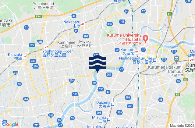 Mapa da tábua de marés em Miyaki-gun, Japan