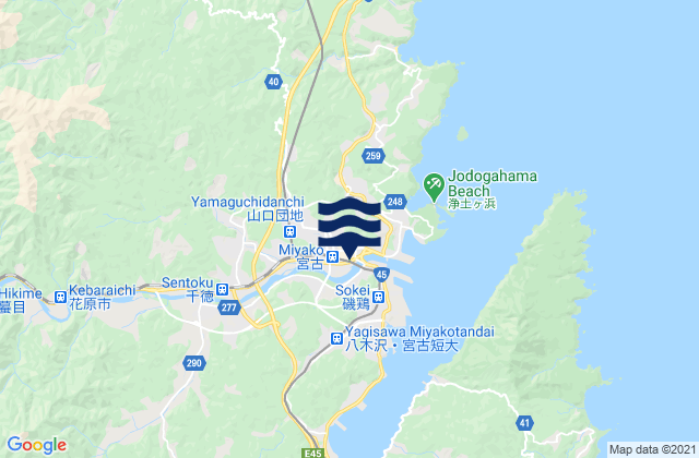 Mapa da tábua de marés em Miyako-shi, Japan