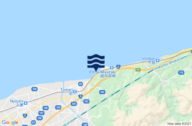 Mapa da tábua de marés em Miyazaki (Toyama), Japan