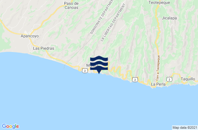 Mapa da tábua de marés em Mizata, El Salvador