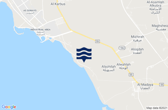 Mapa da tábua de marés em Mizhirah, Saudi Arabia