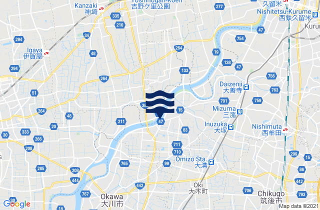 Mapa da tábua de marés em Mizuma-gun, Japan