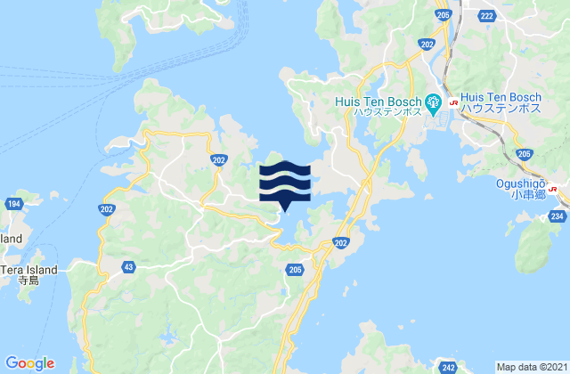 Mapa da tábua de marés em Mizunourago, Japan