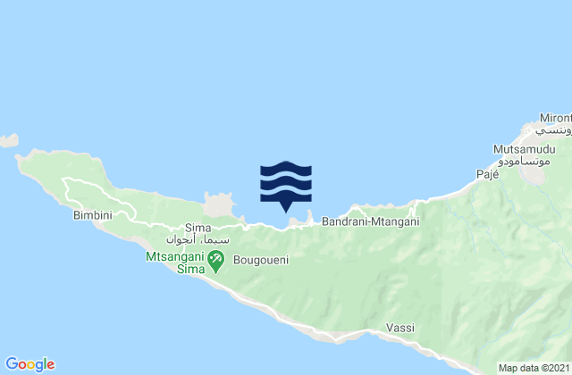 Mapa da tábua de marés em Mjamaoué, Comoros