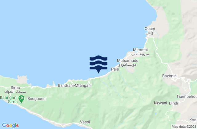 Mapa da tábua de marés em Mjimandra, Comoros