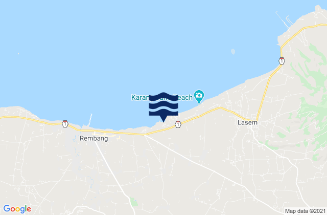 Mapa da tábua de marés em Mlagen, Indonesia