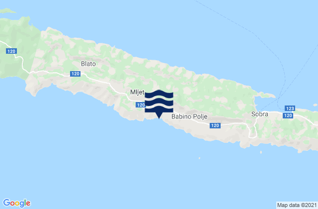Mapa da tábua de marés em Mljet, Croatia