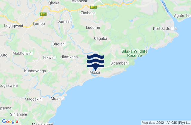 Mapa da tábua de marés em Mngazi, South Africa