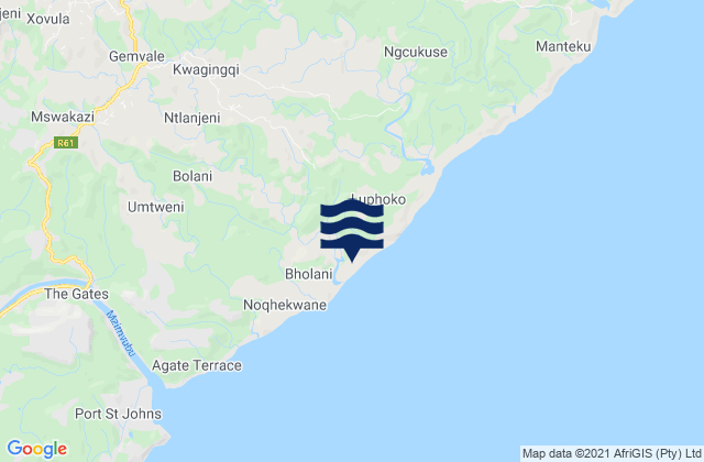 Mapa da tábua de marés em Mntafufu, South Africa