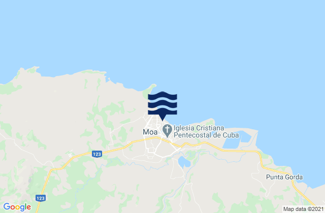 Mapa da tábua de marés em Moa, Cuba