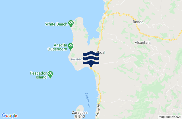 Mapa da tábua de marés em Moalboal, Philippines