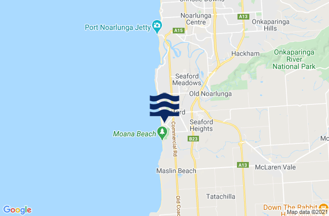 Mapa da tábua de marés em Moana, Australia