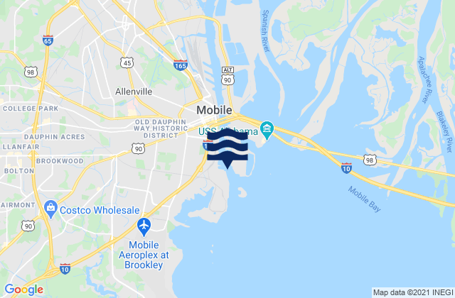 Mapa da tábua de marés em Mobile River entrance, United States