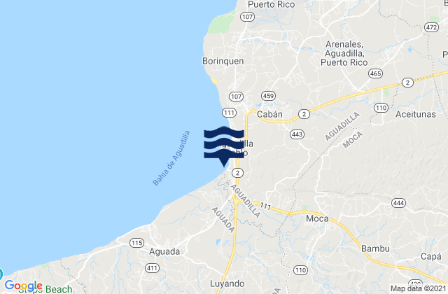 Mapa da tábua de marés em Moca, Puerto Rico