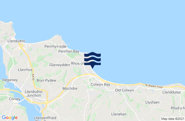 Mapa da tábua de marés em Mochdre, United Kingdom