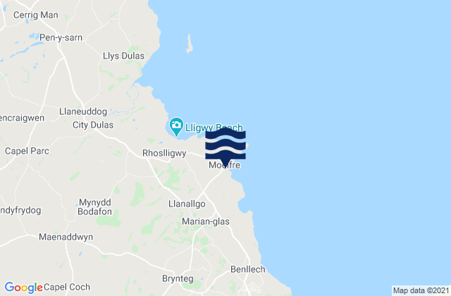 Mapa da tábua de marés em Moelfre, United Kingdom