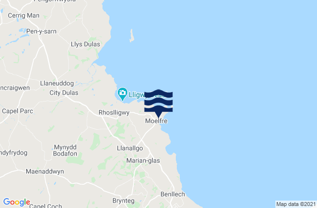 Mapa da tábua de marés em Moelfre Beach, United Kingdom