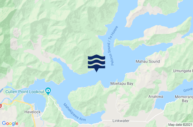 Mapa da tábua de marés em Moetapu Bay, New Zealand