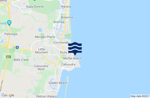Mapa da tábua de marés em Moffat Beach, Australia