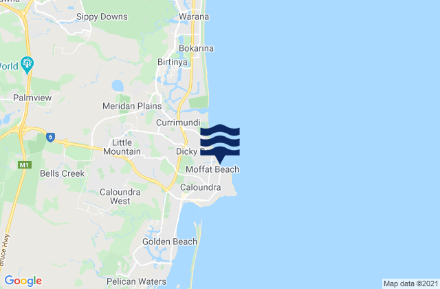Mapa da tábua de marés em Moffats Rights, Australia