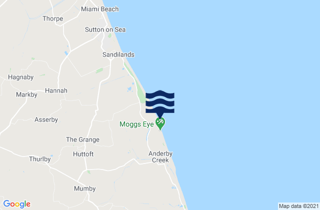 Mapa da tábua de marés em Moggs Eye (Huttoft Beach) Beach, United Kingdom