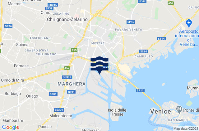 Mapa da tábua de marés em Mogliano Veneto, Italy