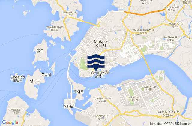 Mapa da tábua de marés em Mogpo, South Korea