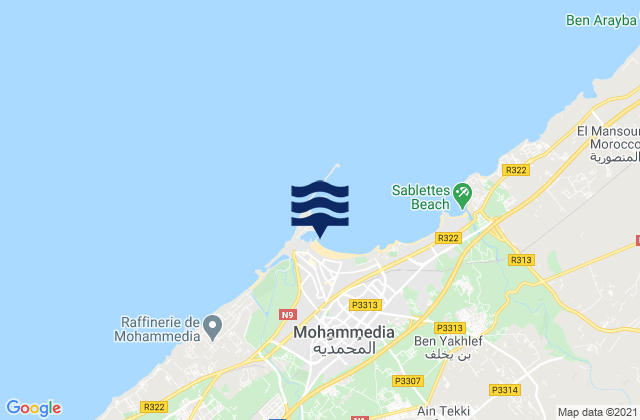 Mapa da tábua de marés em Mohammedia, Morocco