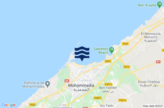 Mapa da tábua de marés em Mohammedia, Morocco