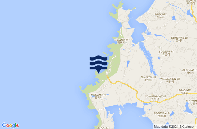 Mapa da tábua de marés em Mohang-ni, South Korea