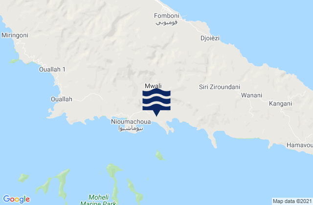 Mapa da tábua de marés em Mohéli, Comoros