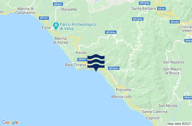 Mapa da tábua de marés em Moio della Civitella-Pellare, Italy
