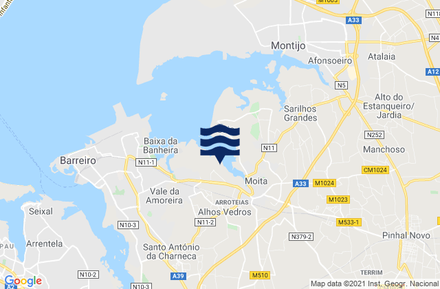 Mapa da tábua de marés em Moita, Portugal