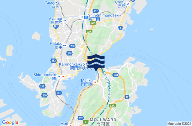 Mapa da tábua de marés em Moji Kyushu, Japan