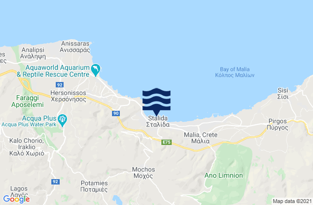 Mapa da tábua de marés em Mokhós, Greece