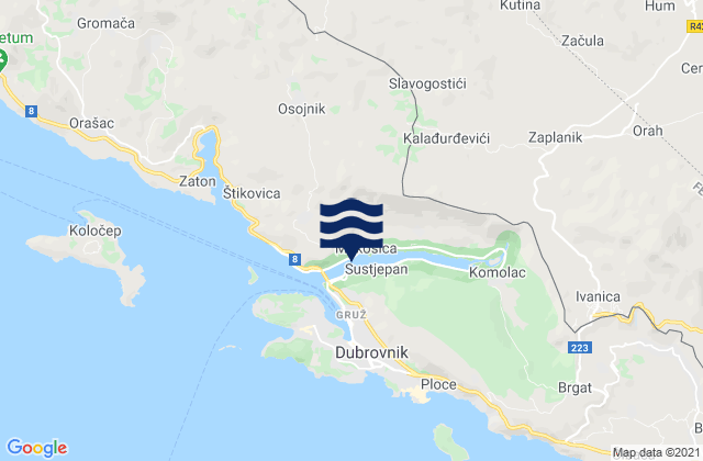 Mapa da tábua de marés em Mokošica, Croatia