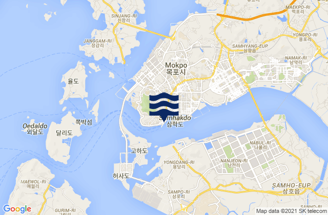 Mapa da tábua de marés em Mokp'o, South Korea