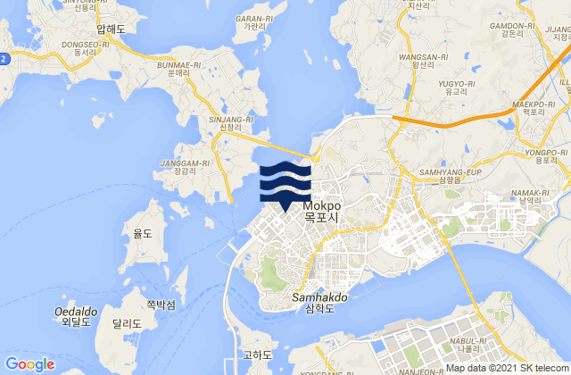 Mapa da tábua de marés em Mokpo-si, South Korea