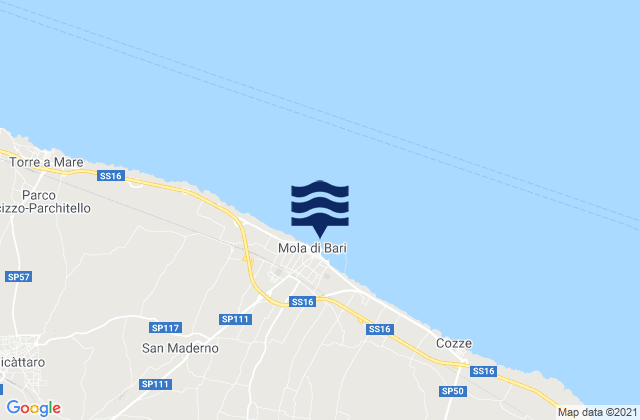 Mapa da tábua de marés em Mola di Bari, Italy