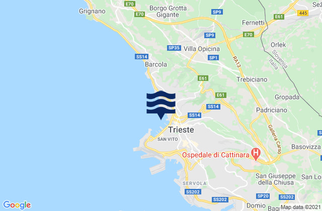 Mapa da tábua de marés em Molo Audace, Italy