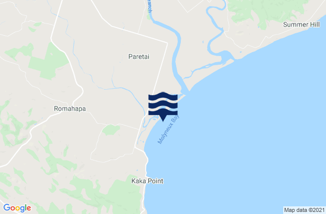 Mapa da tábua de marés em Molyneux Bay, New Zealand