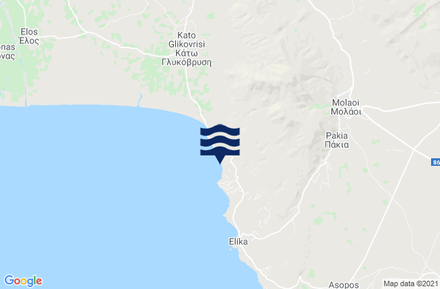 Mapa da tábua de marés em Moláoi, Greece